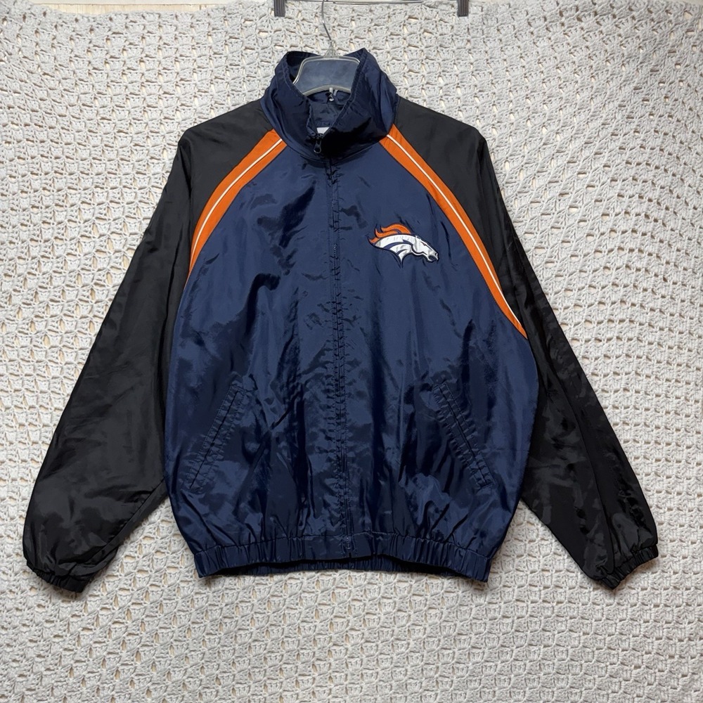 Vintage Denver Broncos NFL Windbreaker Jacket Mens Size L Full Zip Blue